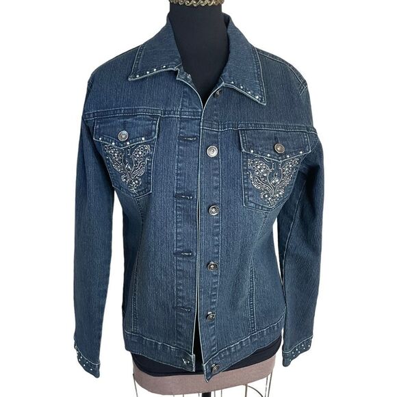 DANIEL Jeans Denim Jacket Blingy Embroidered Embelished Size M - Picture 1 of 15